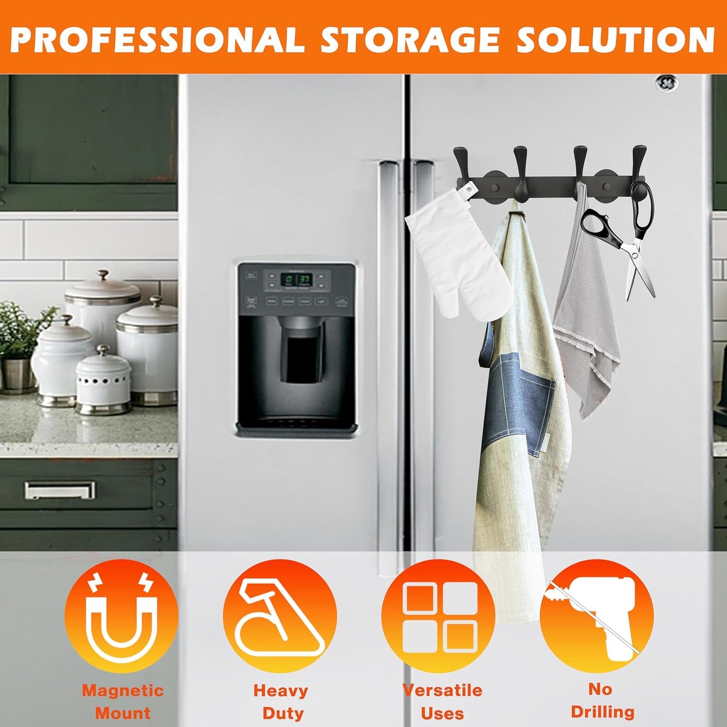 ULIBERMAGNET Strong Magnetic Double Hooks Rack - Heavy Duty Coat & Towel Hanger | 4 Hooks for Refrigerator & Cabinets