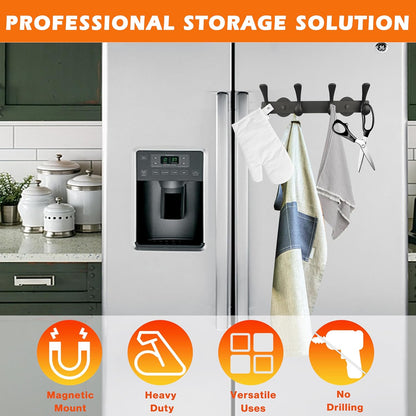 ULIBERMAGNET Strong Magnetic Double Hooks Rack - Heavy Duty Coat & Towel Hanger | 4 Hooks for Refrigerator & Cabinets