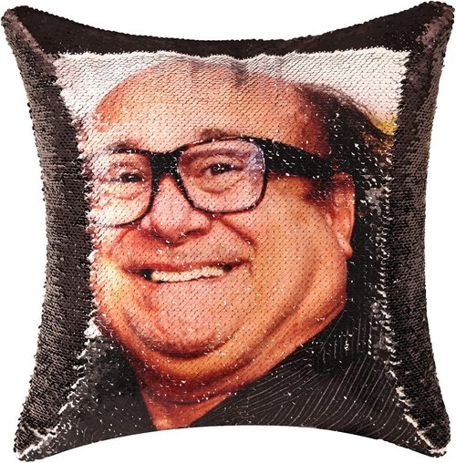 Danny Devito Sequin Throw Pillow Cover - Reversible Magic Design | 16x16 Inches Decorative Cushion