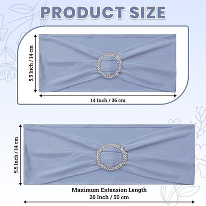 MDS Premium Spandex Chair Sashes - 50 Pack Stretch Covers with Buckle Slider | Baby Blue for Weddings & Events