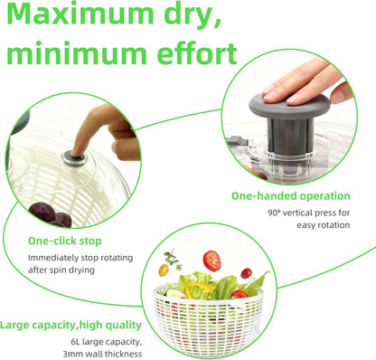 Salad Spinner - Skiennix Lettuce Spinner with Push-Button Lid & Non-Slip Base | 3.8QT Vegetable Washer