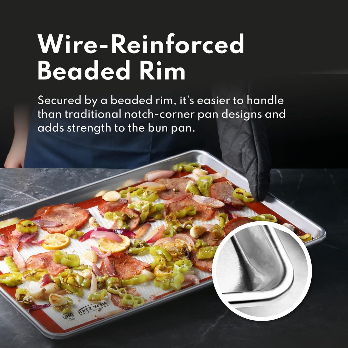 New Star Foodservice 18-Gauge Aluminum Sheet Pan Set - Includes Silicone Baking Mat, 15 x 21 Inch