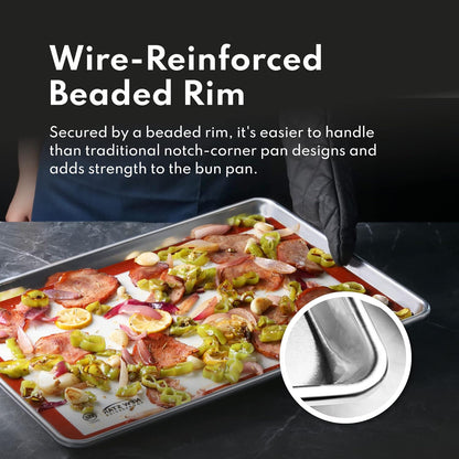 New Star Foodservice 18-Gauge Aluminum Sheet Pan Set - Includes Silicone Baking Mat, 15 x 21 Inch