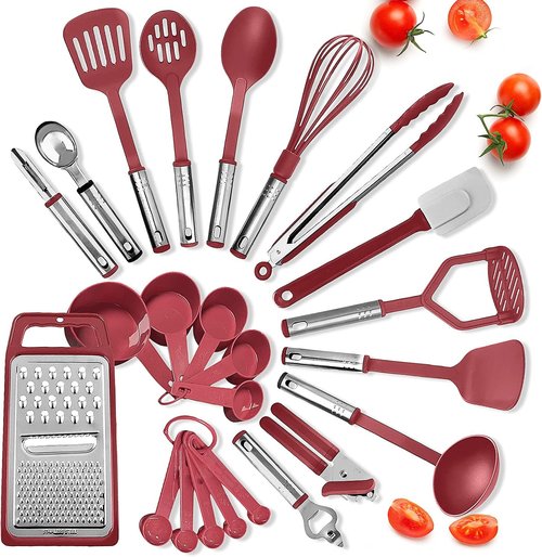 Eatex Nonstick Bakeware Set - 39-Piece Baking Set with Muffin Pan, Cake Pan & Cookie Sheets - Red Kitchen Utensils Included