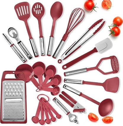 Eatex Nonstick Bakeware Set - 39-Piece Baking Set with Muffin Pan, Cake Pan & Cookie Sheets - Red Kitchen Utensils Included