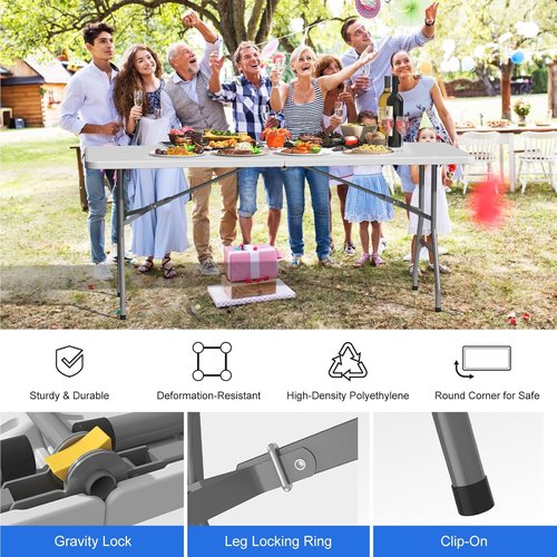 Heavy Duty 6FT Folding Table by [Brand Name] - Portable Plastic Utility Table for Indoor/Outdoor Events | White