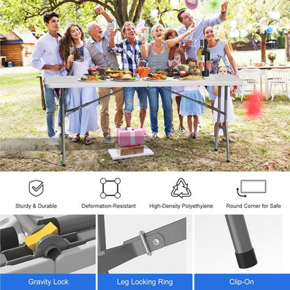 Heavy Duty 6FT Folding Table by [Brand Name] - Portable Plastic Utility Table for Indoor/Outdoor Events | White