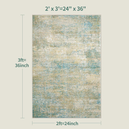 Tangsoo Washable 2x3 Area Rug - Modern Non-Slip Soft Rug for Entryway, Kitchen & Living Room | Blue/Beige