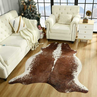 Easycozy Faux Cowhide Rug Large Cow Print Rug 4.6 x 5.2 Feet Thickened Elastic Cowhide Rug for Bedroom Living Room Home Office Western Decor