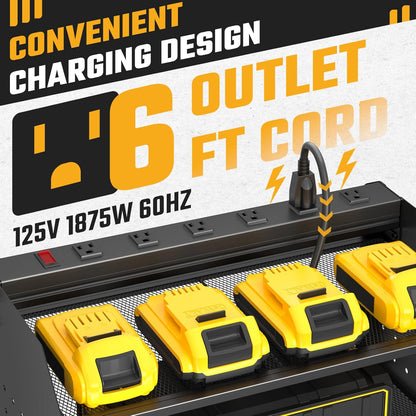 ZESEN Power Tool Organizer - 3-Layer Wall Mount Charging Station with 6 Outlets & Drill Holders | Black