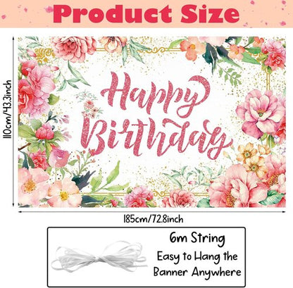 Happy Birthday Banner - Large Pink Watercolor Floral Design | Perfect for Spring Celebrations & Baby Showers