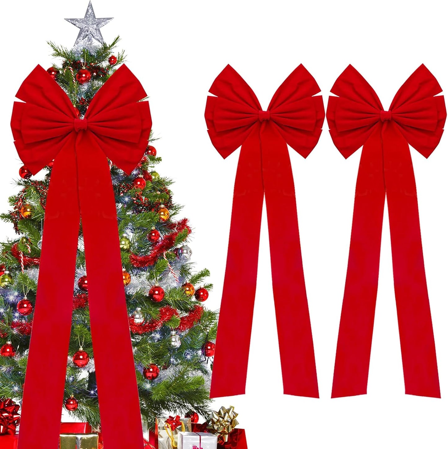Regine Switzerland Christmas Bows - Large 18”x35” Red Velvet Car & Tree Bow Topper | 2 Pack for Holiday Decor