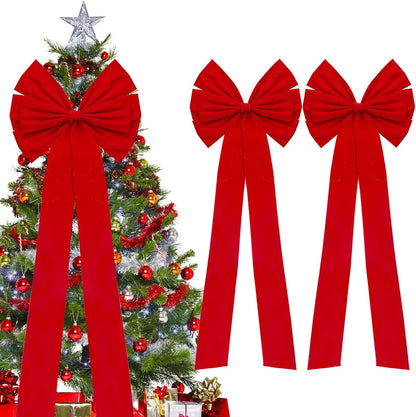 Regine Switzerland Christmas Bows - Large 18”x35” Red Velvet Car & Tree Bow Topper | 2 Pack for Holiday Decor