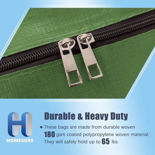 HOMESURE Large Water-Resistant Moving Bags - Heavy Duty Storage Totes with Zippers & Handles | 4 Pack, Olive Green