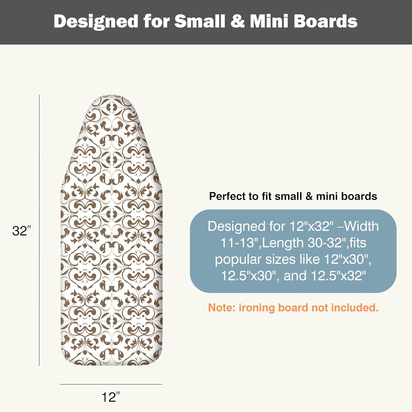UniSimp Small Ironing Board Cover - Heat Resistant Cotton Canvas with Padding | 12.5"x30" Floral Design