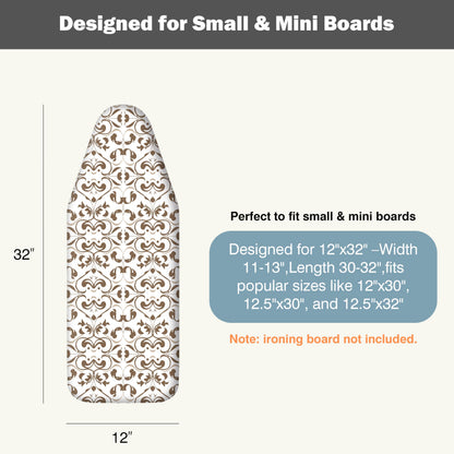 UniSimp Small Ironing Board Cover and Pad 12"x32" Small Iron Board Cover with Padding,Tabletop Mini Ironing Board Cover and Pad Small Size, Cotton Canvas, Heat Resistant, Drawstring Taupe