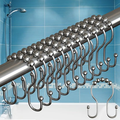 BigFoot Shower Curtain Hooks - 12 Rust-Resistant Stainless Steel Double Hooks, Easy Glide & Secure Hold, Fits Any Shower Curtain Rod, Rings Hold Liners & Curtains, Nickel Color