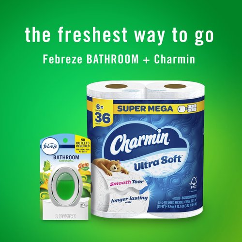 Febreze Bathroom Air Freshener, Odor-Fighting, Plug In Alternative, Air Fresheners for Small Spaces in Home, Bathroom, Kitchen, & Closet, Pet & Litter Box Odor Fighter, Gain Original Scent, 4ct