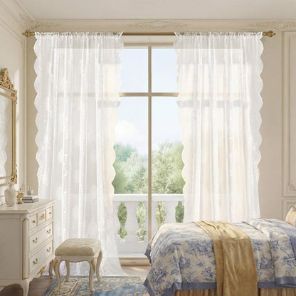 NICETOWN Lace Sheer Curtains 84 Inches Long for Bedroom, Shabby Chic Rose Flora Semi White Sheer Curtains for Living Room French Door, 1 Pair, Rod Pocket, 52 x 84 Inch, Ivory White