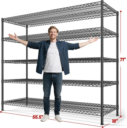 Reibii 3200LBS Heavy Duty Garage Shelving - 5 Tier Adjustable Metal Unit | 55.5" W x 18" D x 71" H