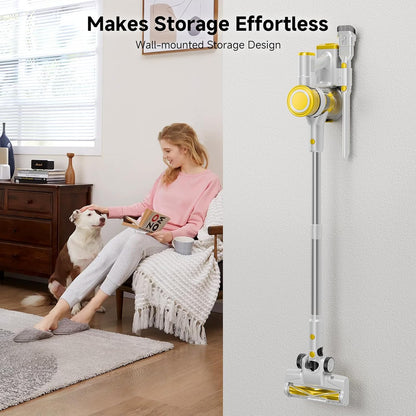Skiennix Cordless Vacuum Cleaner - 35Kpa Powerful Suction, 45-Minute Runtime, LED Display, Anti-Tangle | Ideal for Hard Floors & Carpets (Yellow)