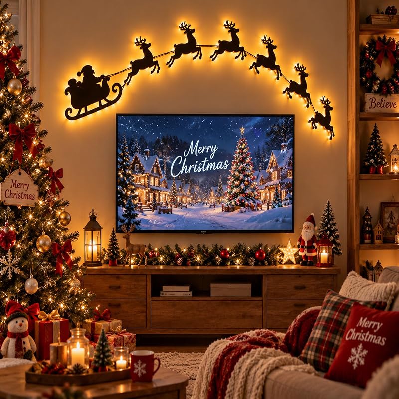 3D Light Up Wooden Reindeer Christmas Decor LED Wall Decoration - Variation A