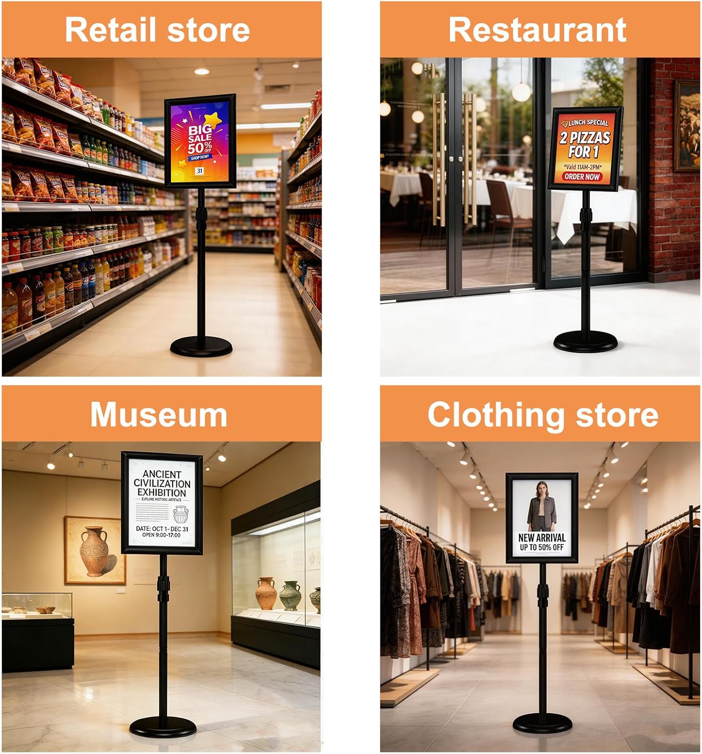 Sign Holder Stand by [Brand Name] - 8.5x11″ Adjustable Freestanding Display Frame | Black Pedestal Base for Menus & Logos