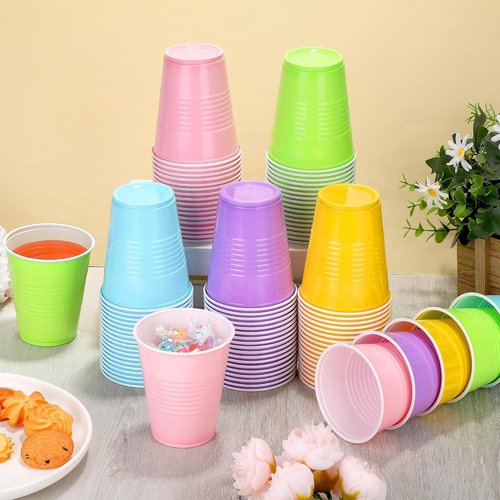Kochorie 12 Ounce Disposable Plastic Cups - 50 Pack Pastel Rainbow Party Cups for Events & Celebrations