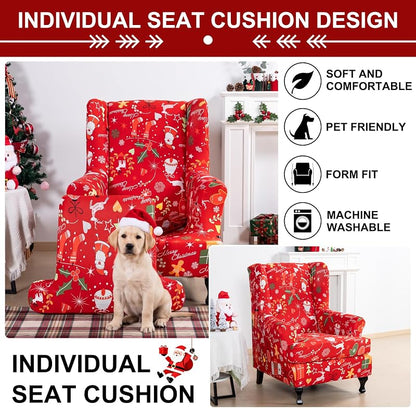Wingback Chair Slipcover 2-Piece Universal Fit, Elastic, Anti-Pill 92% Polyester