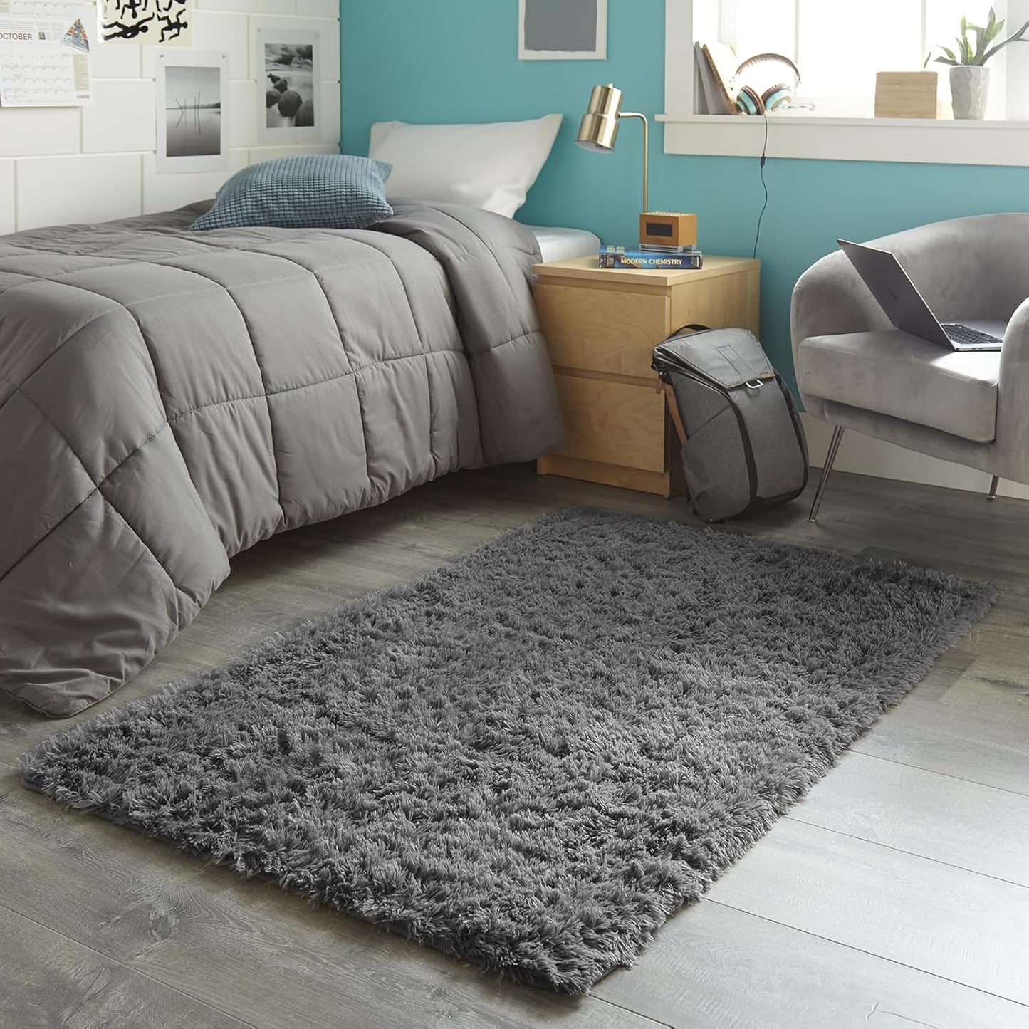 Ophanie 3x5 Non-Slip Grey Area Rug - Fluffy Bedroom & Living Room Decor | Preppy College Essentials