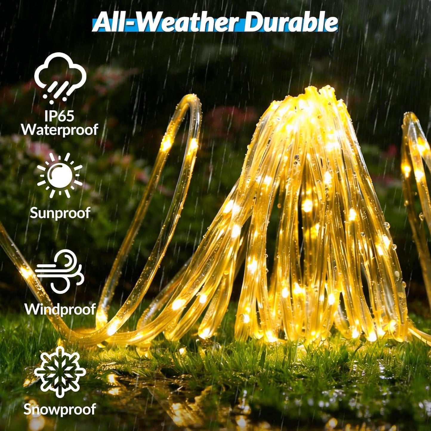 Skiennix Solar Rope Lights - 33FT 100 LED Fairy Lights with 8 Modes | IP65 Waterproof for Outdoor Decor