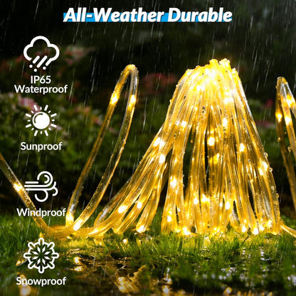 Skiennix Solar Rope Lights - 33FT 100 LED Fairy Lights with 8 Modes | IP65 Waterproof for Outdoor Decor