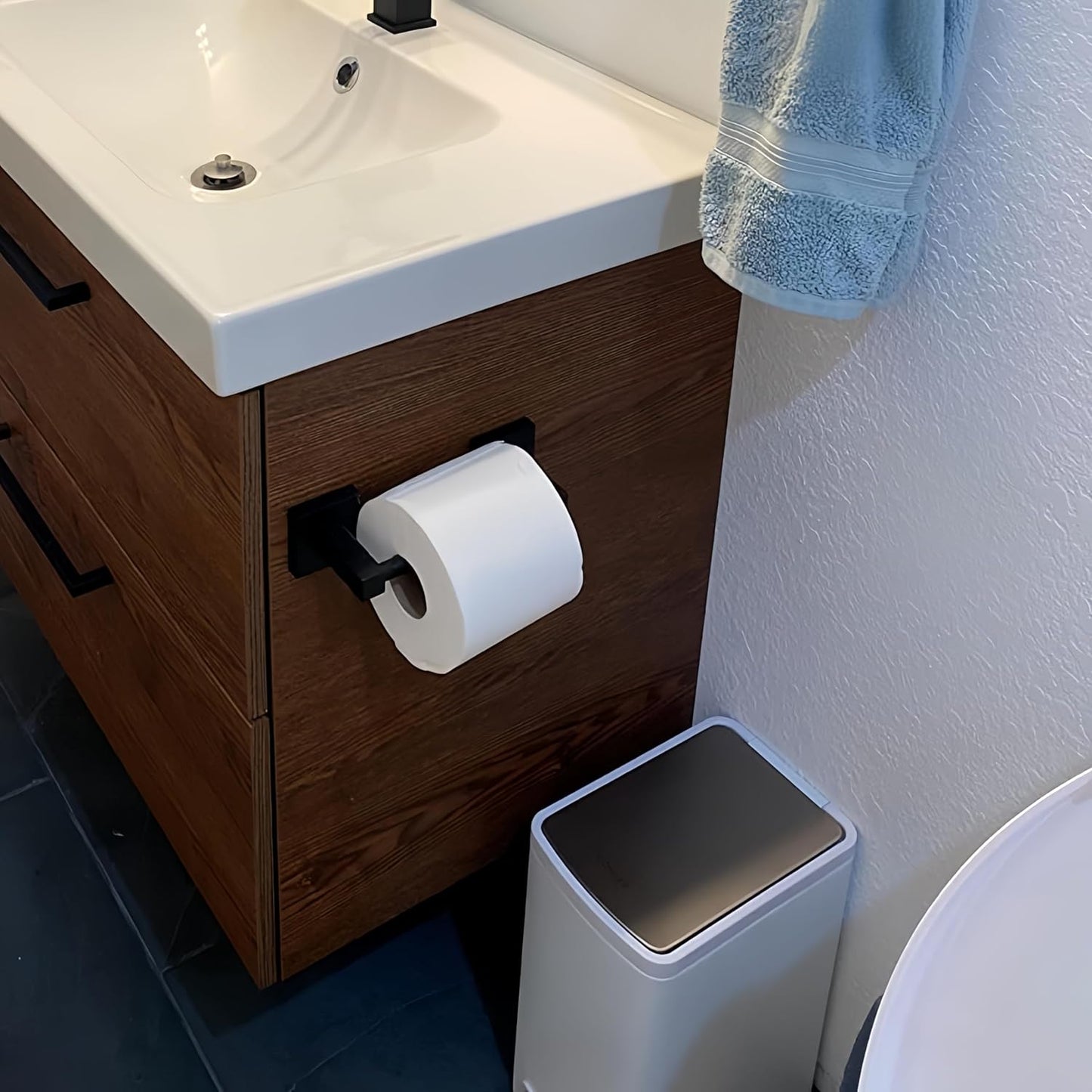 Skiennix Matte Black Toilet Paper Holder - Wall Mount SUS 304 Stainless Steel, Pivoting Double Post Design