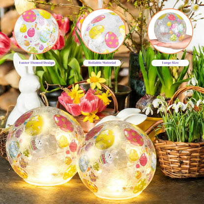 Skiennix Easter Glass Ball Lights - 2PCS LED Bunny Crackle Decorations | 3.93'' Tabletop Sphere Lamps