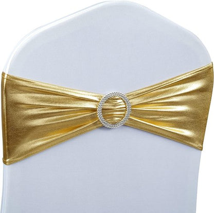 Babenest Spandex Chair Sashes - 50PCS Premium Stretch Covers with Buckle Slider | Metallic Gold for Weddings & Events