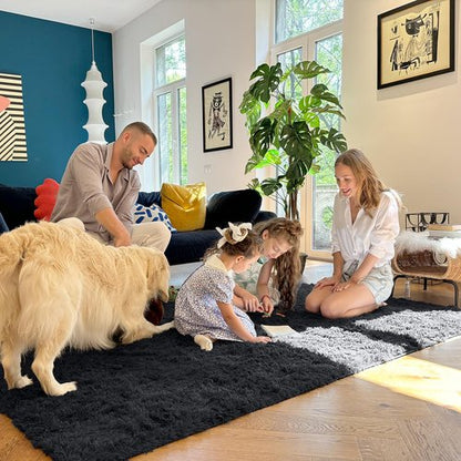 OLANLY 2x10 Machine Washable Runner Rugs for Hallway, Soft Fluffy Shaggy Bedside Rugs for Bedroom, Living Room, Indoor Floor Carpet for Kids Girls and Boys, Nursery Rooms, Home Decor Aesthetic, Black