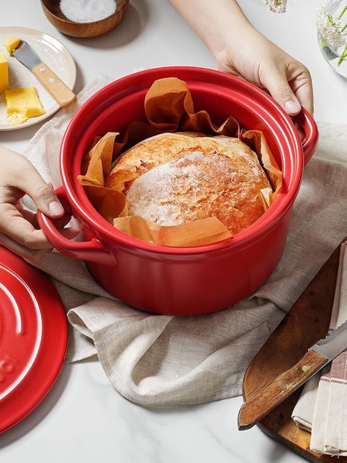 LE TAUCI 3 Quart Ceramic Dutch Oven - Lightweight & Non-Toxic | Oven, Microwave & Dishwasher Safe - Chili Red