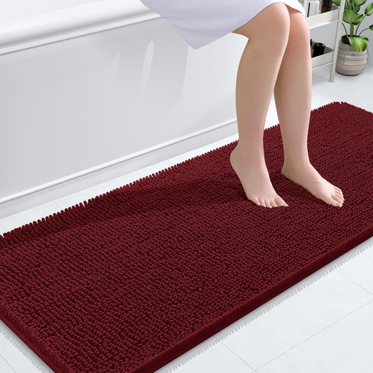 OLANLY Bathroom Runner Rugs - Soft Absorbent Chenille Bath Mats | Quick Dry, Machine Washable, 59x24, Burgundy