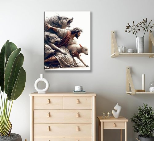 MALEDO Jesus and Lamb Canvas Wall Art - Christian Decor for Living Room & Bedroom | Inspiring Shepherd Painting