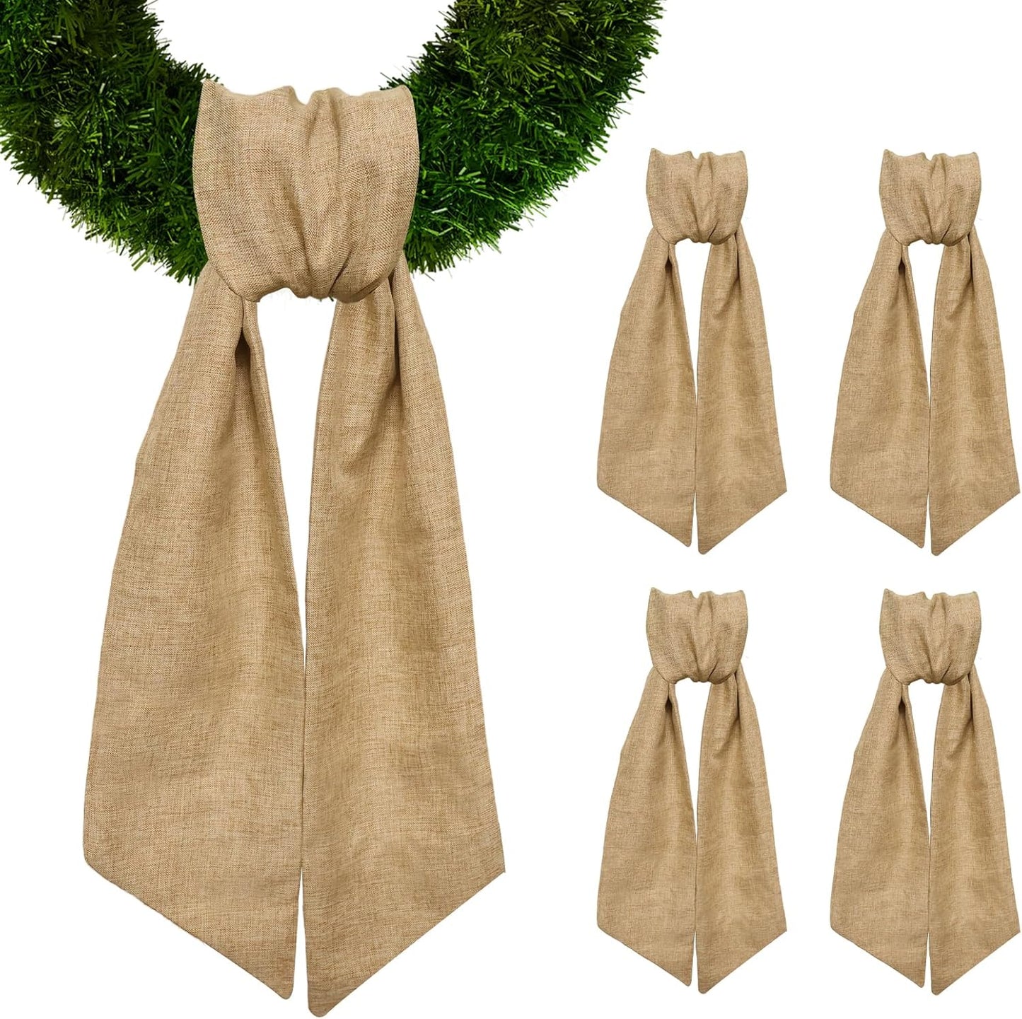 Skiennix Christmas Wreath Sash - Natural Cotton Decor for Front Door | 4 Pcs Set for Holidays