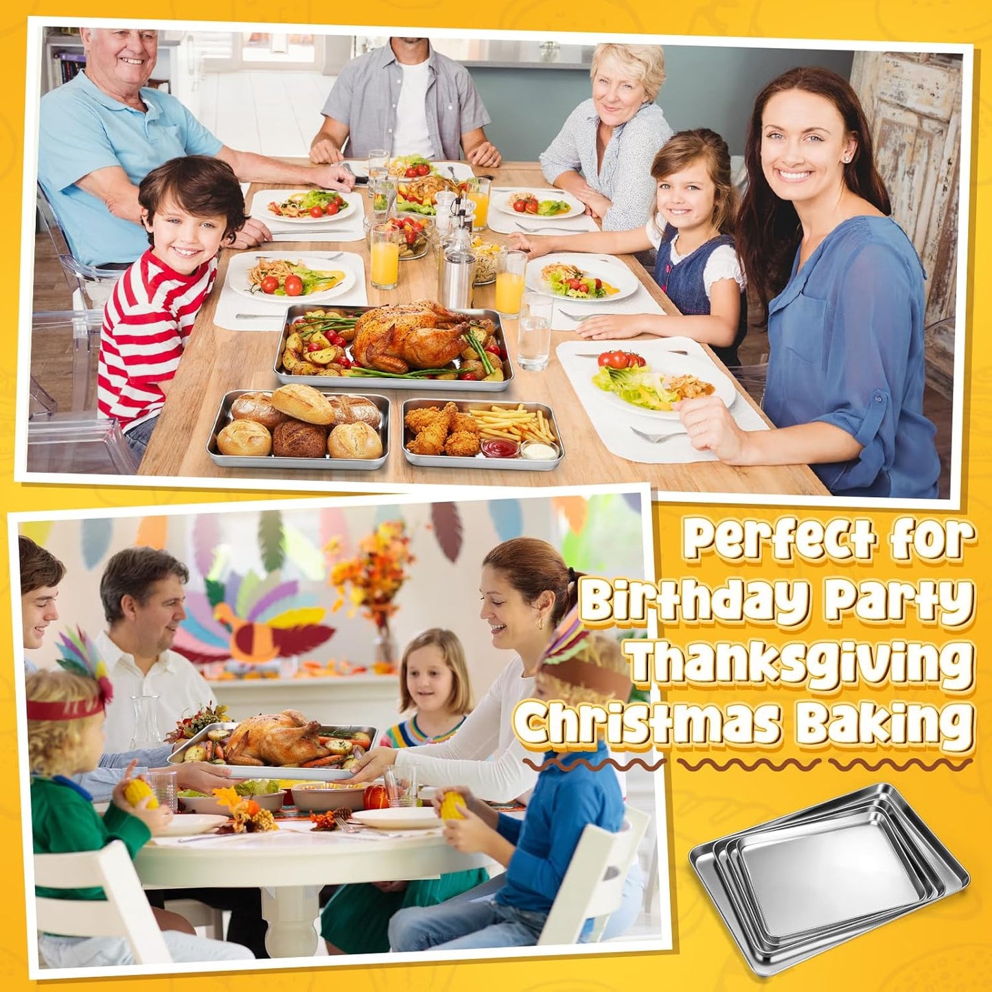 Skiennix Stainless Steel Baking Pans Set - 4 Pack Heavy Duty Cookie Sheets | Non-Stick, 16/18/20/24 Inch
