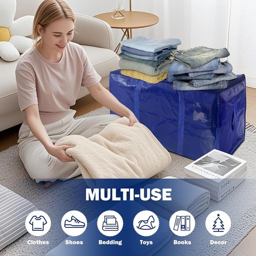 Extra Heavy Duty Moving Bags by [Brand Name] - 8 Pack with Strong Zipper & Carrying Handles | Dark Blue - 24 Gallon