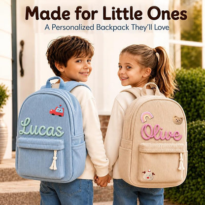 Personalized Kids Backpack with Name Embroidery, Corduroy School Bag for Girls & Boys