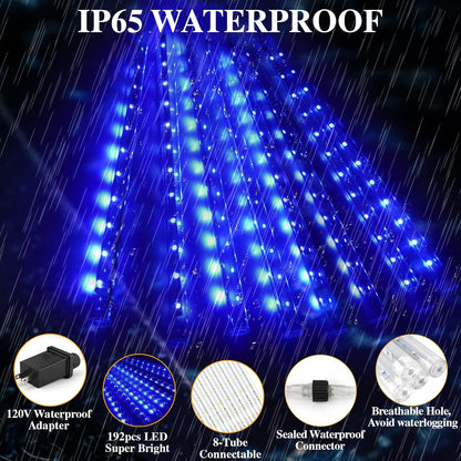 Meteors Shower Lights - 192 LED Falling Rain Lights | Waterproof 11.8-Inch Blue Christmas Decor