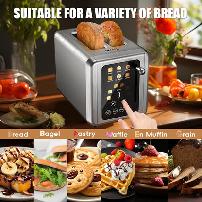 WHALL® Touch Screen Toaster - 2 Slice Stainless Steel with Digital Timer & 6 Shade Settings | Extra Wide Slots