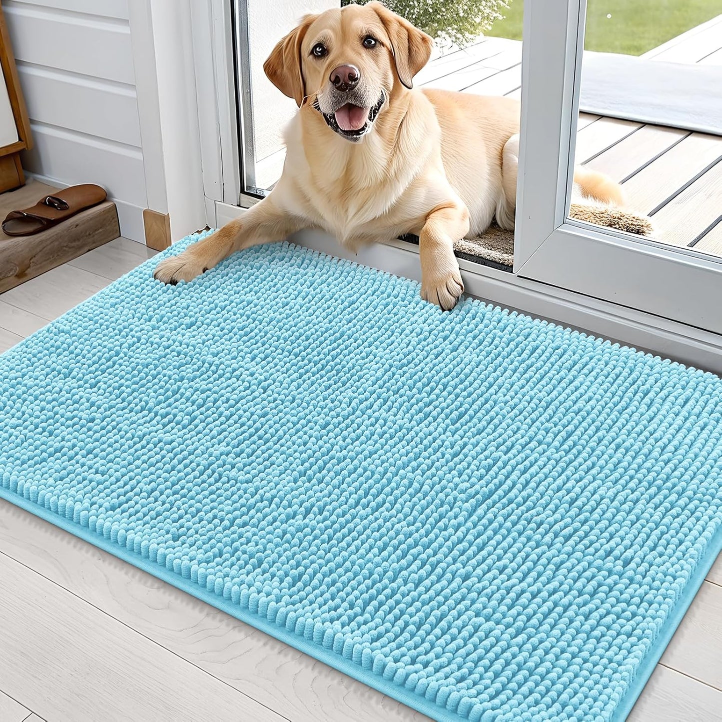 OLANLY Dog Door Mat - Absorbent Non-Slip Washable Chenille Mat for Muddy Paws | 36x24, Blue
