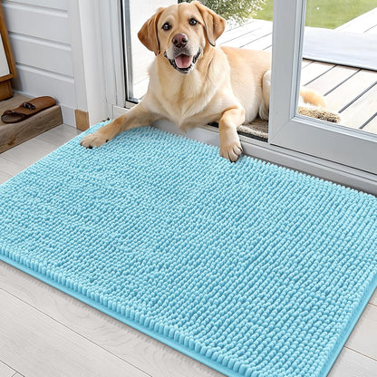 OLANLY Dog Door Mat - Absorbent Non-Slip Washable Chenille Mat for Muddy Paws | 36x24, Blue