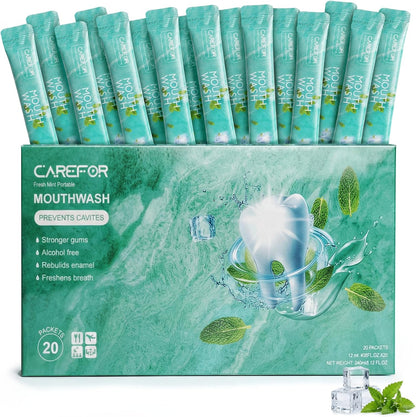 Mouthwash Travel Size - Portable Packets to Go, Alcohol & Fluoride Free Fresh Mint Mouthwash Strips for Superior Oral Hygiene,Disposable Packs (Pack of 20)