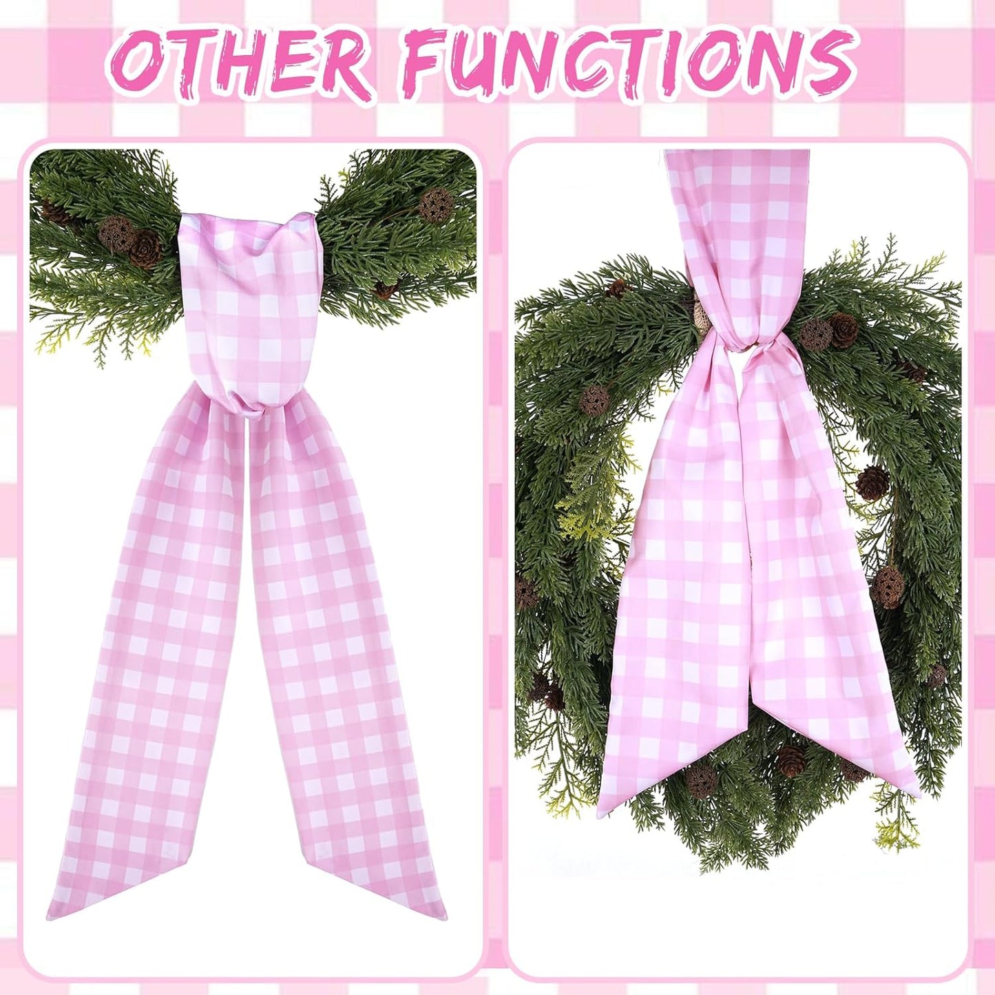 Pink Wreath Sash by [Brand Name] - 2 Cotton Plaid Sashes for Baby Shower Decor | 55.5 Inch DIY Embroidery