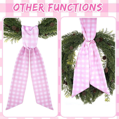 Pink Wreath Sash by [Brand Name] - 2 Cotton Plaid Sashes for Baby Shower Decor | 55.5 Inch DIY Embroidery